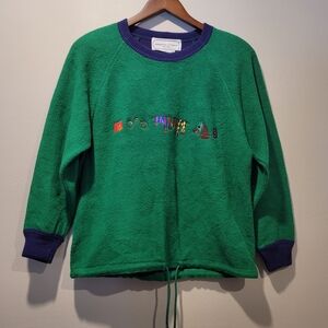 Adrienne Vittadini Green and Purple 100% Cotton Equestian Sweater